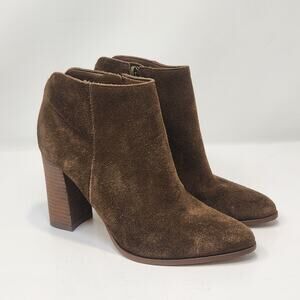 Ivanka Trump Carver Brown Suede Block Heel Ankle Boot Size 7.5 M Pointed Toe Zip
